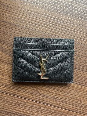Saint Laurent Black Quilted Leather Card Case with Silver YSL Emblem